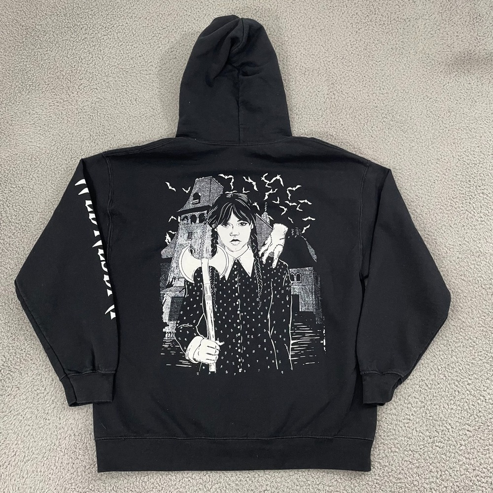 Wednesday Addams Hoodie Men L Black Black Goth Grunge Emo Pullover